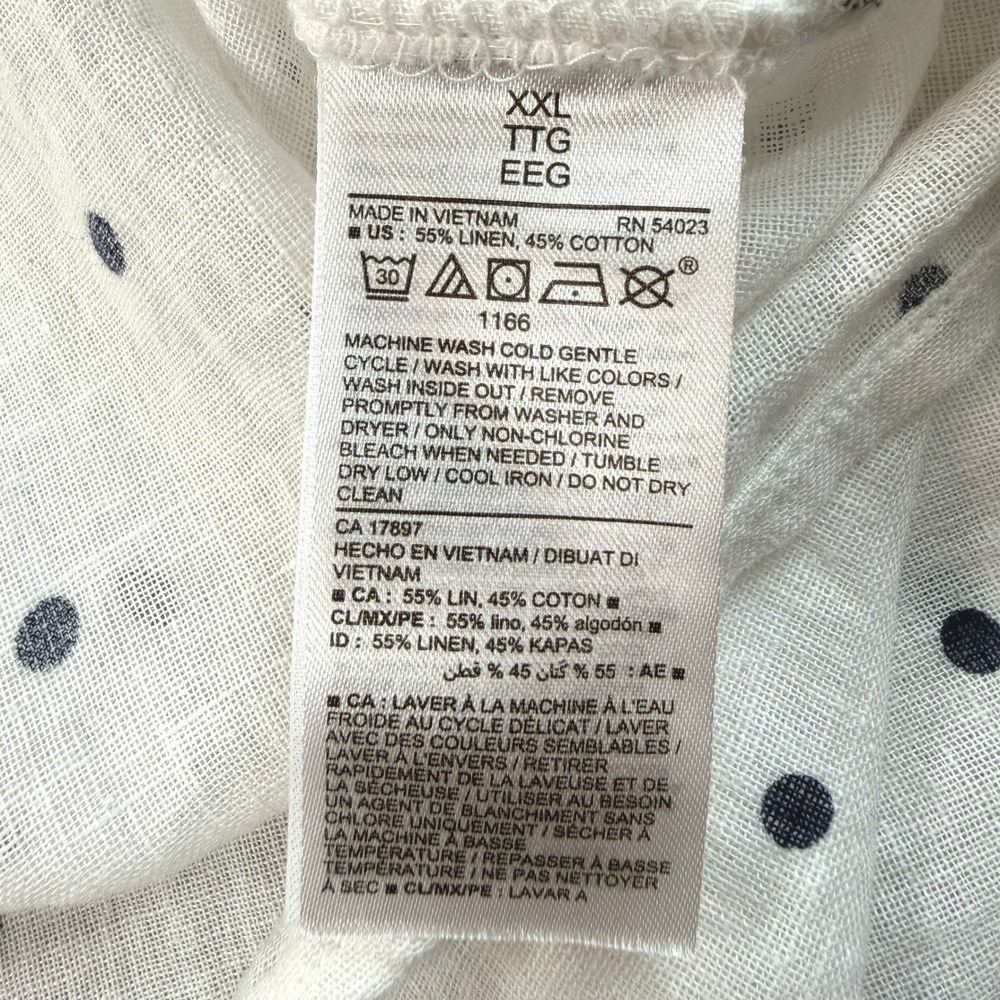 Old Navy White Polka Dot Linen Button Down XXL Tie Front Capsule Wardrobe - Picture 7 of 9